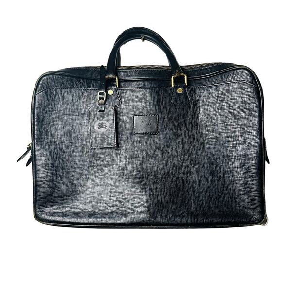 BURBERRY Black Calfskin Leather Briefcase Slim Style Messenger Bag - Picture 1 of 12